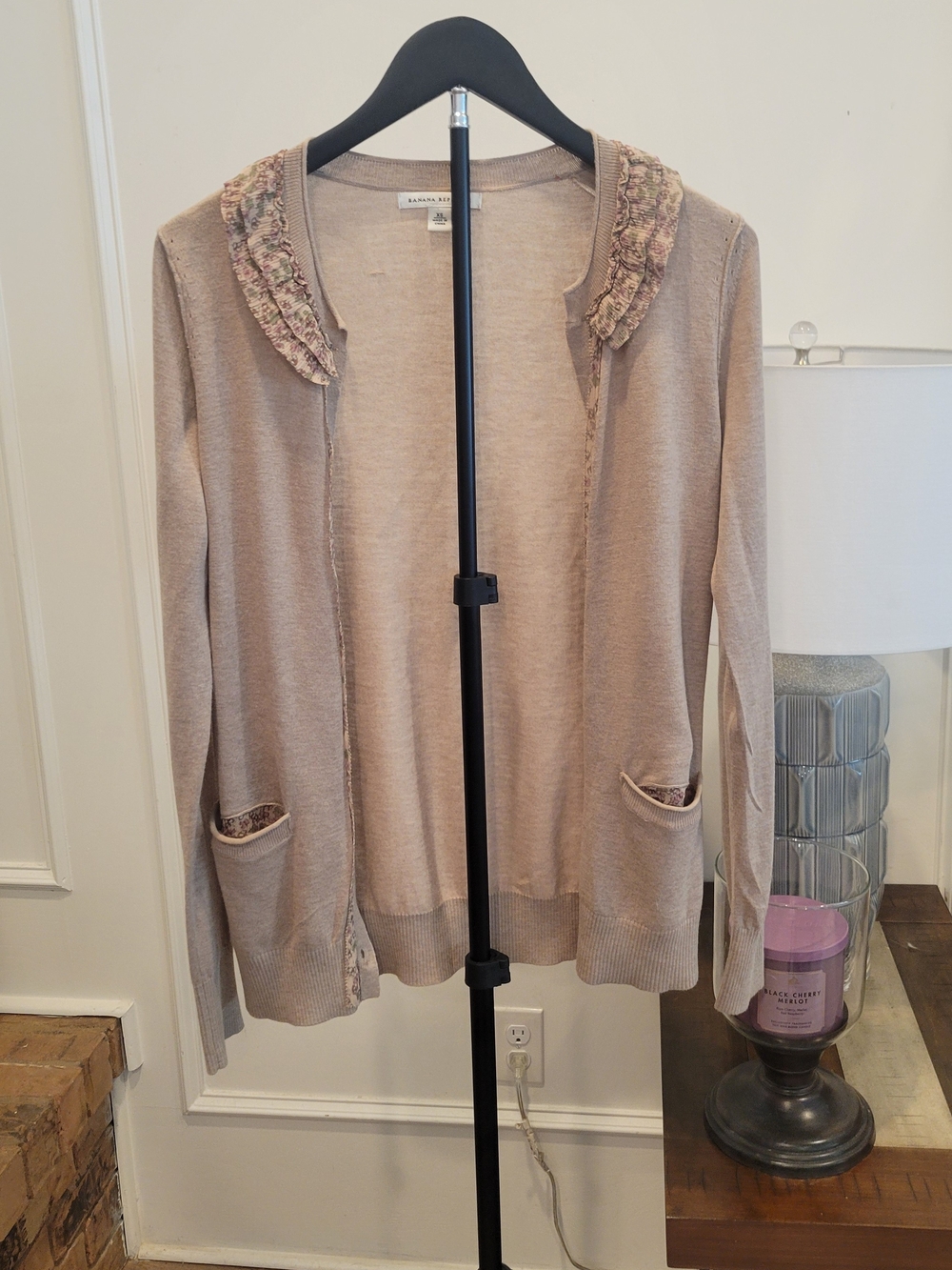Banana Republic Beige Ruffle Collar Open Cardigan